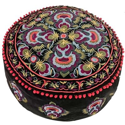 ART Housse de Pouf Ronde Noire avec Broderie en Velours – Coussin de Sol Doux brodé au Design marocain, 60 cm de diamètre, idéal pour Le Salon, la Chambre ou la Salle de méditation - Publicité ART Housse de Pouf Ronde Noire avec Broderie en Velours – Coussin de Sol Doux brodé au Design marocain, 60 cm de diamètre, idéal pour Le Salon, la Chambre ou la Salle de méditation - Publicité