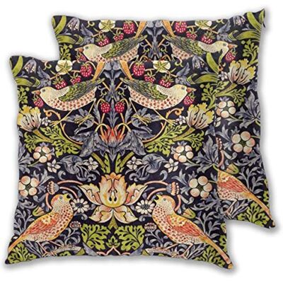 Lot de 2 housses de coussin carrées William Morris Strawberry Thief Art Nouveau pour canapé, chaise, canapé/chambre à coucher - Publicité Lot de 2 housses de coussin carrées William Morris Strawberry Thief Art Nouveau pour canapé, chaise, canapé/chambre à coucher - Publicité