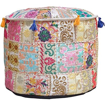 Aakriti Gallery Housse pour pouf repose-pieds Style ethnique indien Brodée En coton indien Rond Décoration artistique 55,9 x 35,6 cm - Publicité Aakriti Gallery Housse pour pouf repose-pieds Style ethnique indien Brodée En coton indien Rond Décoration artistique 55,9 x 35,6 cm - Publicité