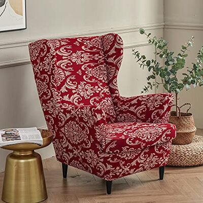Highdi Housse de Fauteuil Baroque Rouge à Oreilles Extensible 2-Pièces Couverture de Fauteuil Moderne avec T Housse de Coussin pour Salon, Hôtel, Chambre ( extensible, foul) - Publicité Highdi Housse de Fauteuil Baroque Rouge à Oreilles Extensible 2-Pièces Couverture de Fauteuil Moderne avec T Housse de Coussin pour Salon, Hôtel, Chambre ( extensible, foul) - Publicité