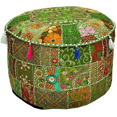 Aakriti Gallery Housse de Pouf brodée en Coton Indien Rond Housse de Pouf Ottoman Housse Uniquement (45,7 x 33 cm) (Vert, 46 x 33 cm) - Publicité Aakriti Gallery Housse de Pouf brodée en Coton Indien Rond Housse de Pouf Ottoman Housse Uniquement (45,7 x 33 cm) (Vert, 46 x 33 cm) - Publicité