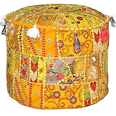 Aakriti Gallery Aakriti Indian Pouf Tapis de Pied avec Broderie en Coton Indien, Couverture d’Ottoman décoratif (Jaune, 46x33 cm) - Publicité Aakriti Gallery Aakriti Indian Pouf Tapis de Pied avec Broderie en Coton Indien, Couverture d’Ottoman décoratif (Jaune, 46x33 cm) - Publicité