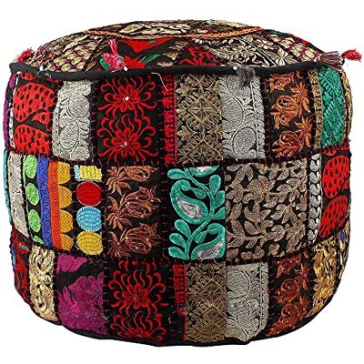 Aakriti Gallery Housse pour pouf repose-pieds Style ethnique indien Brodée En coton indien Rond Décoration artistique 55,9 x 35,6 cm - Publicité Aakriti Gallery Housse pour pouf repose-pieds Style ethnique indien Brodée En coton indien Rond Décoration artistique 55,9 x 35,6 cm - Publicité