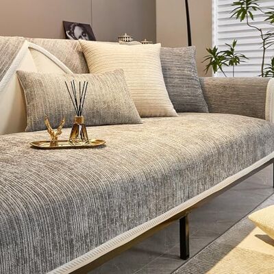 Bezugetop Housse de canapé en chenille Antidérapante 1, 2, 3, 4 places Pour canapé sectionnel en forme de U Anti-rayures Pour chien et chat Gris clair 110 x 210 cm - Publicité Bezugetop Housse de canapé en chenille Antidérapante 1, 2, 3, 4 places Pour canapé sectionnel en forme de U Anti-rayures Pour chien et chat Gris clair 110 x 210 cm - Publicité