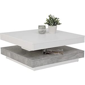 Apollo Andy Table Basse Pour Séjour, Carrée, Matériau Dérivé Du Bois, Plateau De Table Pivotant À 360°, Blanc/Béton, 67 x 67 x 35 cm - Publicité