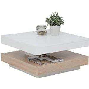 Apollo Andy Table Basse Pour Séjour, Carrée, Matériau Dérivé Du Bois, Plateau De Table Pivotant À 360°, Blanc/chêne Sonoma, 67 x 67 x 35 cm - Publicité