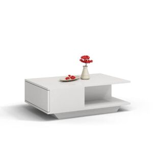 ADGO Denver Table Basse rectangulaire Moderne 90x60x42cm Petite Table d'appoint Basse pour Le Salon, Table Basse avec Rangement, Table à café géométrique Table de Salon (Blanc Brillant) - Publicité