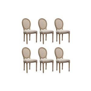 Unique Lot de 6 chaises Marie-Antoinette en cannage Tissu & Bois d'Hévéa Beige - Publicité