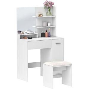 HOMCOM Ensemble Coiffeuse Table de Maquillage avec Miroir et Tabouret, tiroir, Armoire de Rangement et étagère réglable pour la Chambre à Coucher, 80l x 40P x 132H cm, Blanc - Publicité HOMCOM Ensemble Coiffeuse Table de Maquillage avec Miroir et Tabouret, tiroir, Armoire de Rangement et étagère réglable pour la Chambre à Coucher, 80l x 40P x 132H cm, Blanc - Publicité