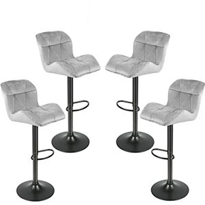 LANTUS Lot de 4 Tabourets de Bar Hauteur Réglable,Tabourets de Bar Siège en Velours avec Dossier et Repose-Pieds,360° Rotation pour Bistrots,Bar,Bureau, Chaise Haute Bar Moderne - Publicité