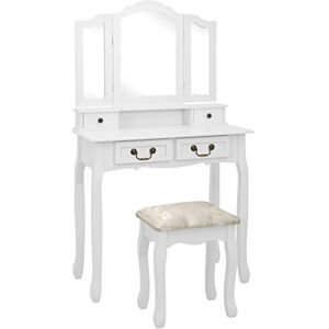 vidaXL Paulownia Ensemble de Coiffeuse avec Tabouret Table de Maquillage Table de Toilette Cosmétique Chambre Maison Intérieur Blanc 80x69x141cm - Publicité vidaXL Paulownia Ensemble de Coiffeuse avec Tabouret Table de Maquillage Table de Toilette Cosmétique Chambre Maison Intérieur Blanc 80x69x141cm - Publicité