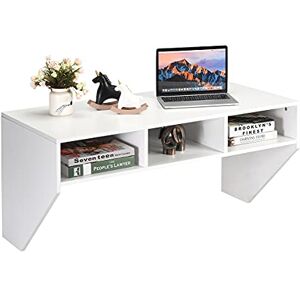 COSTWAY Table Murale avec 3 Etagéres Intégrés de Rangement 108 x 53 x 52 CM Blanc/Noir pour Salle à Manger, Étude, Cuisine, Bar, Etc. (Blanc) - Publicité