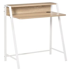 HOMCOM Bureau Informatique Table Ordinateur d'étude dim. 84L x 45l x 85H cm Style Simple en Bois chêne Clair Blanc - Publicité