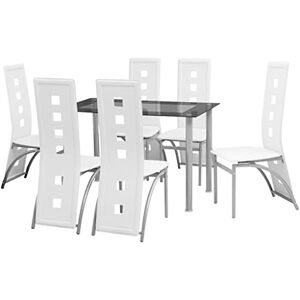 vidaXL Ensemble à dîner 7 pcs Blanc Table et chaises de Salle à Manger Cuisine - Publicité