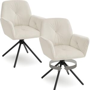 Tectake Fauteuil Lenia Rotatif - Velours crème/noir, lot de 2 - Publicité Tectake Fauteuil Lenia Rotatif - Velours crème/noir, lot de 2 - Publicité