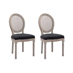Unique Lot de 2 chaises Cannage, Tissu et Bois d'hévéa Noir Antoinette - Publicité