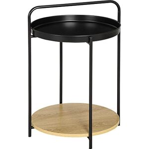 HOMCOM Table d'appoint Ronde Bout de canapé Table Chevet avec Plateau Amovible en métal Noir et Bois dim. 43,5L x 42,5l x 60H cm - Publicité