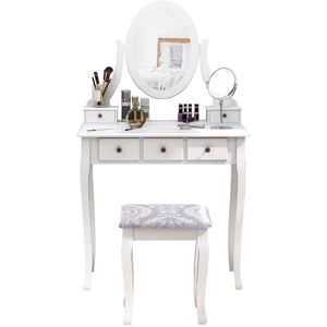 HOMCOM Coiffeuse avec Miroir et Tabouret 5 tiroirs Table de Maquillage avec Pieds en Bois de pin Massif 80 x 40 x 140cm Blanc - Publicité HOMCOM Coiffeuse avec Miroir et Tabouret 5 tiroirs Table de Maquillage avec Pieds en Bois de pin Massif 80 x 40 x 140cm Blanc - Publicité