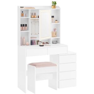 VASAGLE Kailyn Collection Coiffeuse avec LED, 3 Luminosités Réglables, Table de Maquillage avec Miroir, Tiroirs, Compartiments Ouverts, Tabouret, Étagères Réglables, Moderne, Blanc Nuage RDT125WB01 - Publicité VASAGLE Kailyn Collection Coiffeuse avec LED, 3 Luminosités Réglables, Table de Maquillage avec Miroir, Tiroirs, Compartiments Ouverts, Tabouret, Étagères Réglables, Moderne, Blanc Nuage RDT125WB01 - Publicité