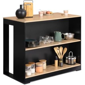 IDMarket Table de Bar îlot Juno Bois Noir et Plateau façon hêtre - Publicité IDMarket Table de Bar îlot Juno Bois Noir et Plateau façon hêtre - Publicité