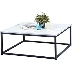 MEUBLE COSY Design Moderne Table Basse de Salon Carré Effet Marbré Structure en métal, Style Industriel, Blanc et Noir, 80x80x34cm - Publicité