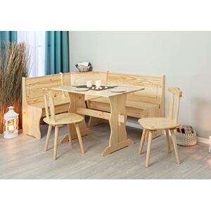 Inter Link Coin Repas avec banc d'angle / table chaises banc Pin massif vernis naturel - Publicité