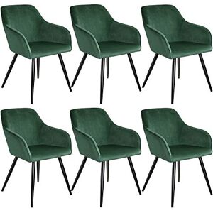 TecTake Lot de 6 Chaises de Salle à Manger rembourrées Fauteuil Salon Chaise Velours Chaise Scandinave Pieds en Acier Noir Élégant avec Accoudoirs Chaise pour Coiffeuse Vert Foncé - Publicité