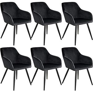 TecTake Lot de 6 Chaises de Salle à Manger rembourrées Fauteuil Salon Chaise Velours Chaise Scandinave Pieds en Acier Noir Élégant avec Accoudoirs Chaise pour Coiffeuse Noir - Publicité