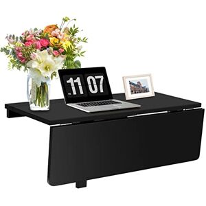 COSTWAY Table Murale Rabattable en Bois de Pin Double Plateaux Table de Cuisin Pliable 80 x 60 x 43 cm (Noir) - Publicité