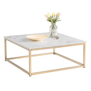 MEUBLE COSY Table Basse de Salon Carré Effet Marbré Structure en métal, Style Rétro Industriel, 80x80x34cm, Blanc + doré - Publicité