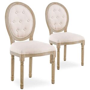 INTENSE DECO Lot de 2 chaises médaillon capitonnées Louis XVI Tissu Beige - Publicité INTENSE DECO Lot de 2 chaises médaillon capitonnées Louis XVI Tissu Beige - Publicité