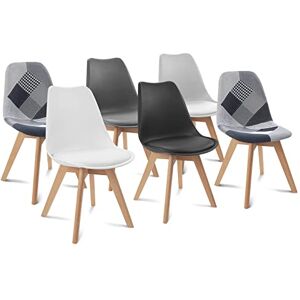 IDMarket Lot de 6 chaises scandinaves SARA Gris foncé, Gris Clair, Blanc, Noir et patchworks Noirs, Gris et Blancs - Publicité