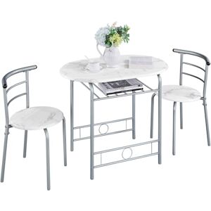 Abician Ensemble de Table de Salle à Manger avec 2 Chaises en Métal et en Bois Petit Espace Table de Cuisine pour Deux Personnes 90 cm × 53 cm × 75,5 cm Blanc - Publicité