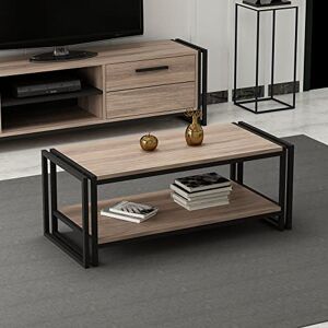 [en.casa] Table Basse Rectangulaire avec Surface de Rangement Meuble de Salon Design Panneau de Particules Métal 40 x 102 x 45 cm Effet Chêne Noir - Publicité