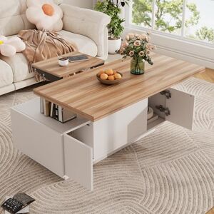 BTM Table Basse Moderne avec Plateau Relevable, Table Basse Blanche et Bois avec Rangement et 2 Portes, Table d'appoint de Salon avec Plateau Pliable, Charge de 50kg, 100x50x43cm, Blanc et Brun - Publicité BTM Table Basse Moderne avec Plateau Relevable, Table Basse Blanche et Bois avec Rangement et 2 Portes, Table d'appoint de Salon avec Plateau Pliable, Charge de 50kg, 100x50x43cm, Blanc et Brun - Publicité