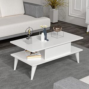 [en.casa] Table Basse Design Rectangulaire pour Salon avec Surface de Rangement Panneau de Particules Mélaminé Plastique 40 x 90 x 45 cm Blanc - Publicité