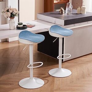 YOUNIKE Tabouret de Bar Lot de 2 Blanc, Chaise Haute Bistrot Été en Velour Bleu Réglable en Hauteur et Pivotant avec Repose-Pieds, Tabouret pour Bar, Comptoir, îlot de Cuisine, Blanc-Bleu - Publicité