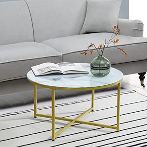 [en.casa] Table Basse pour Salon Meuble Rond Design pour Intérieur Verre Laqué Acier Revêtu par Poudre 45 x 80 cm Marbre Blanc Doré - Publicité