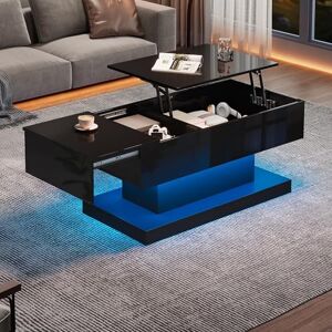 BTM Table Basse avec Plateau Relevable, Table Basse Noire Brillante avec LED, Table d'appoint de Salon avec Rangements, Compartiment Caché, Coulissante Latérale, Charge 30kg, 100x50x45cm - Publicité BTM Table Basse avec Plateau Relevable, Table Basse Noire Brillante avec LED, Table d'appoint de Salon avec Rangements, Compartiment Caché, Coulissante Latérale, Charge 30kg, 100x50x45cm - Publicité