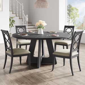 Garvee Table De Cuisine pour 4 à 6 Personnes, Table à Dîner Bois Style Milieu du Siècle avec Plateau Large Et Base en Croix, Table De Salle à Manger Circulaire (Gris Noir) - Publicité Garvee Table De Cuisine pour 4 à 6 Personnes, Table à Dîner Bois Style Milieu du Siècle avec Plateau Large Et Base en Croix, Table De Salle à Manger Circulaire (Gris Noir) - Publicité