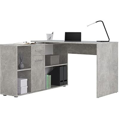 IDIMEX Bureau d'angle Carmen Table avec Meuble de Rangement intégré avec 4 étagères 1 Porte et 1 tiroir, décor béton - Publicité IDIMEX Bureau d'angle Carmen Table avec Meuble de Rangement intégré avec 4 étagères 1 Porte et 1 tiroir, décor béton - Publicité