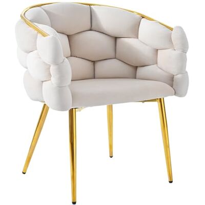 Merax Chaise en velours de luxe Pour salon, salle à manger, maquillage, style tendance moderne, avec pieds en métal, beige, design bulles (1 pièce) - Publicité Merax Chaise en velours de luxe Pour salon, salle à manger, maquillage, style tendance moderne, avec pieds en métal, beige, design bulles (1 pièce) - Publicité