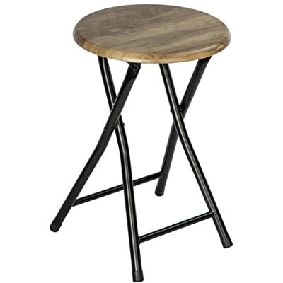 WENKO Tabouret Salle de Bain Mod. Forio Tabouret Pliant en métal Noir avec Assise en MDF Brun Design Industriel et loft Dimensions Ø 30 x H 46 cm Pratique et décoratif - Publicité WENKO Tabouret Salle de Bain Mod. Forio Tabouret Pliant en métal Noir avec Assise en MDF Brun Design Industriel et loft Dimensions Ø 30 x H 46 cm Pratique et décoratif - Publicité