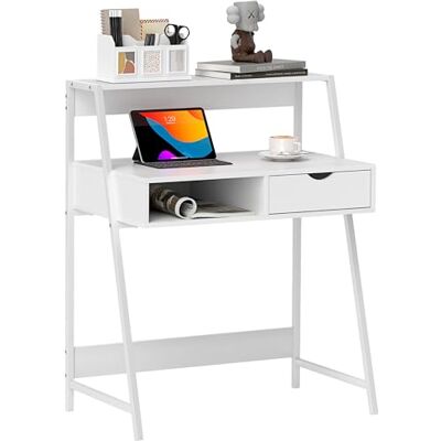 HOMCOM Bureau secrétaire Bureau Informatique Style néo-rétro tiroir Niche étagère métal Blanc - Publicité HOMCOM Bureau secrétaire Bureau Informatique Style néo-rétro tiroir Niche étagère métal Blanc - Publicité