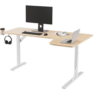 REKT Bureau d’Angle Gaming/Télétravail R-Desk 160 L Version Droite Wood – 160x100 cm, Bois Clair, Pieds métal Blanc, Plateau épais 1,6 cm, Setup Multi-écrans - Publicité REKT Bureau d’Angle Gaming/Télétravail R-Desk 160 L Version Droite Wood – 160x100 cm, Bois Clair, Pieds métal Blanc, Plateau épais 1,6 cm, Setup Multi-écrans - Publicité