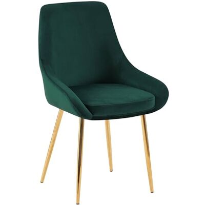 CLP Elmira Chaise de salle à manger, de cuisine, rembourrée avec revêtement en velours, avec dossier, couleur : vert, matériau de la structure : métal doré - Publicité CLP Elmira Chaise de salle à manger, de cuisine, rembourrée avec revêtement en velours, avec dossier, couleur : vert, matériau de la structure : métal doré - Publicité