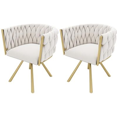 BTM Lot de 2 Chaise Salle à Manger, Chaise Pivotant à 360°, Fauteuil Salle à Manger avec 4 Pieds en Métal, Fauteuilde Salon avec Dossier Tressé, en Velours, Cahrge de 150kg, Beige et Or - Publicité BTM Lot de 2 Chaise Salle à Manger, Chaise Pivotant à 360°, Fauteuil Salle à Manger avec 4 Pieds en Métal, Fauteuilde Salon avec Dossier Tressé, en Velours, Cahrge de 150kg, Beige et Or - Publicité