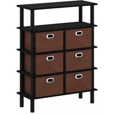 Furinno Frans Console Table with Bin Drawers, Engineered Wood, Chêne Noir/Noir/Brun - Publicité Furinno Frans Console Table with Bin Drawers, Engineered Wood, Chêne Noir/Noir/Brun - Publicité