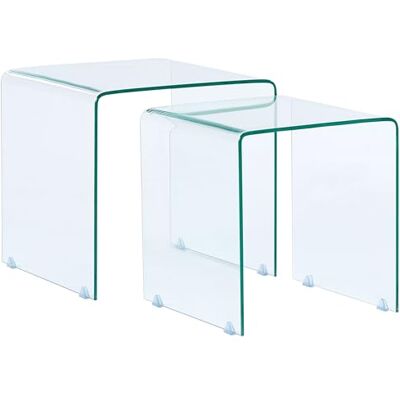 Beliani 2 x Tables Basses d'Appoint en Verre Transparent de Design Minimaliste et Contemporain pour Salon Moderne ou Scandinave - Publicité Beliani 2 x Tables Basses d'Appoint en Verre Transparent de Design Minimaliste et Contemporain pour Salon Moderne ou Scandinave - Publicité