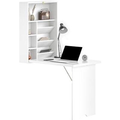 HOMCOM Bureau Pliable Mural avec étagères de Rangement, Bureau Rabattable, Table Murale Pliante, Gain de Place idéal pour Salon, Salle à Manger, Petit Espace, Blanc - Publicité HOMCOM Bureau Pliable Mural avec étagères de Rangement, Bureau Rabattable, Table Murale Pliante, Gain de Place idéal pour Salon, Salle à Manger, Petit Espace, Blanc - Publicité